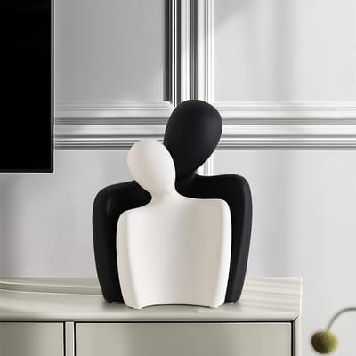 Keramische Paar Standbeelden voor Woondecoratie, Knuffelen Paar Beeldjes, Moderne Romantische Liefde Sculpturen voor Woonkamer Slaapkamer Kantoor Plank en Tafel Decor, Zwart Wit