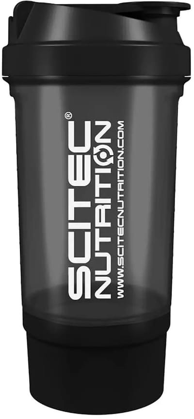Scitec Nutrition® - Traveler Shaker (Smokey) - Grijs - Shakebeker met ingebouwd opbergcompartiment - anti-lek - shakebekers