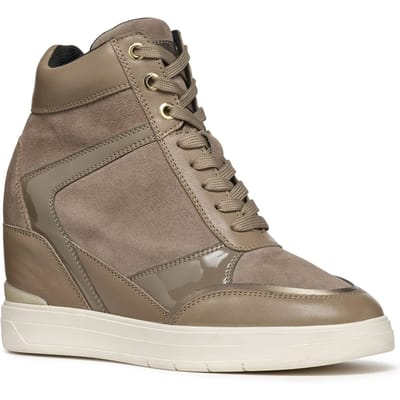 Geox D Maurica Leren Damestrainers Donker Taupe