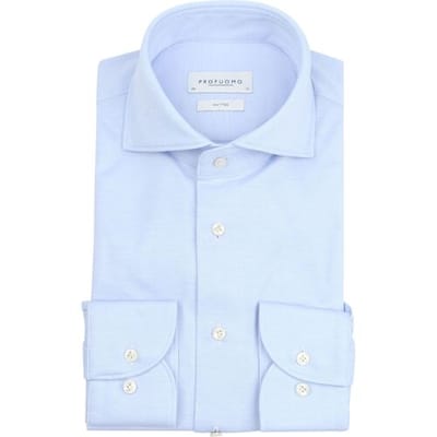 Profuomo slim fit heren overhemd - jersey - lichtblauw - Strijkvriendelijk - Boordmaat: 38 (EU maat: S)