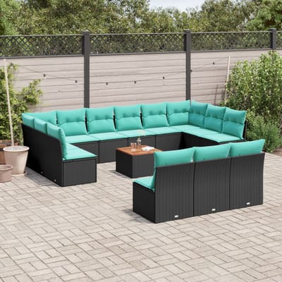 vidaXL - 14-delige - Loungeset - met - kussens - poly - rattan - zwart