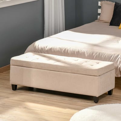 REDOM - Opbergbank - Zachte Zitting En Deksel - Klassiek Ontwerp - Polyester - Beige - 125 x 49 x 41,5 cm