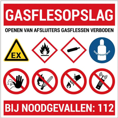 Gasflesopslag verboden te openen bord | gecoat dibond materiaal | 20 x 20 cm