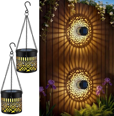 Zonnelampen Set - Hangende Lantaarns - Tuin Verlichten - Betoverend Mandala Design - 2 Stuks - Warmwit