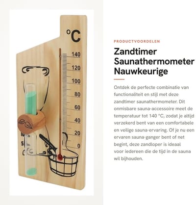 Dailygoods- Zandtimer 15 Minuten - Saunathermometer - Temperatuurmeter 0 tot 140 °C - Duurzaam Hout - Wandmontage - Nauwkeurige Meting - Saunatimer