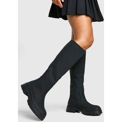 boohoo Dames Rubberen kniehoge laarzen | Black | Maat: 6