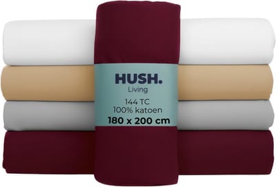 HUSH Living - Hoeslaken 180x200+30cm - 100% katoen, 144TC, soepel en ademend - elastiek rondom - bordeaux