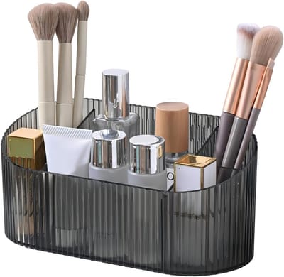 Grote Make-up Borstelhouder met 5 Slots, Vintage Gestreept Design voor Vaniteit en Badkameropslag