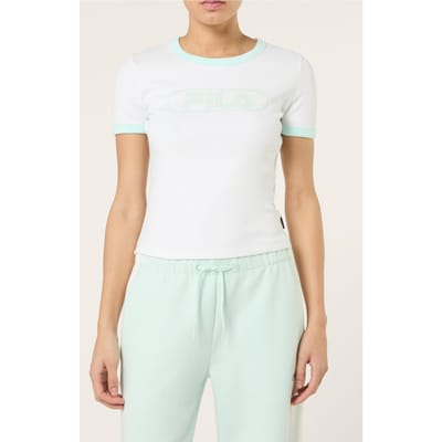 FILA Cercina Slim Logo Ringer Baby Tee Bright White-soothing Sea Maat: XS | Sport Shirts Outlet | Dames | Wit