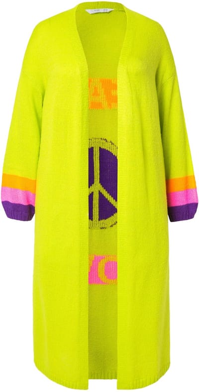 Angel of Style - Dames - Lang vest Peace-motief op de rug open model - Limoengroen - Maat 50+