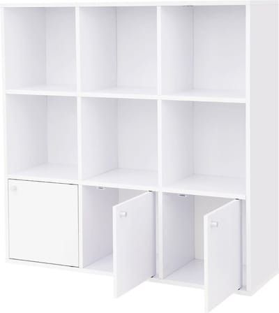 Vasagle boekenkast, boekenkast, vrijstaande dvd plank, opbergrek, vrijstaande plank, voor woonkamer, slaapkamer, kinderkamer, kantoor, met 3 deuren, wit lbc33wt