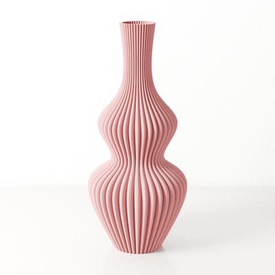 Fleuriek kleine Vaas - Roze - H30 cm - Vaas voor zijden bloemen - Moderne decoratieve vaas gemaakt van duurzaam kunststof - Geribbelde vaas