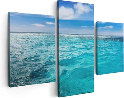 Artaza Canvas Schilderij Drieluik Blauwe Caribische Zee Water  - 90x60 - Foto Op Canvas - Canvas Print