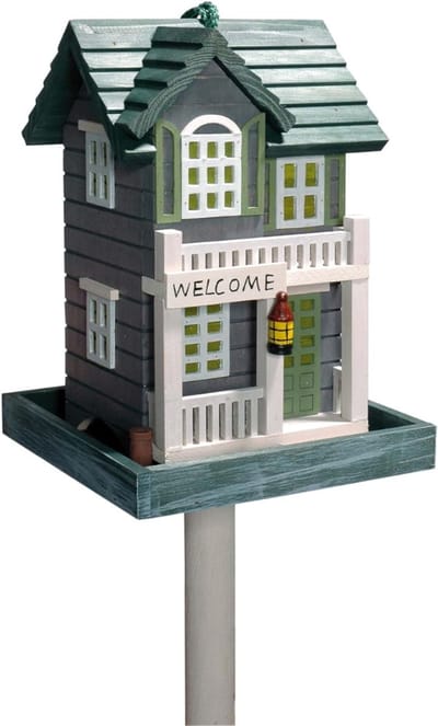 SNJY® Vogelhuisje op Paal - Voederhuisje voor Vogels - Voedersilo voor Tuinvogels - 18 x 18 x 123 cm - Meerkleurig