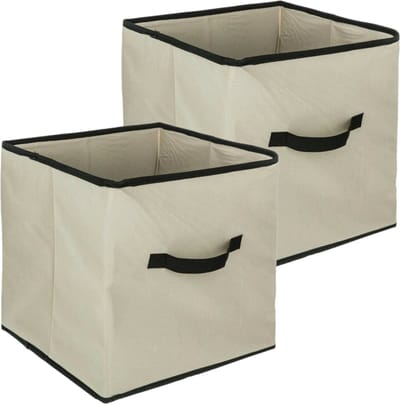 5Five Opbergmand/kastmandje - 2x - Beige - 31 x 31 x 31 cm - 29 liter - Vakkenkast manden - Stof met versterkte bodem - Opvouwbaar