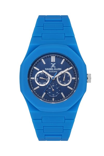 Daniel Klein DK.1.13559-5 - Horloge - Analoog - Mannen - Heren - Plastic band - Kunststof - Achthoek - Datumaanduiding - Tweede Tijdzone - 12/24 - Streepjes - Blauw