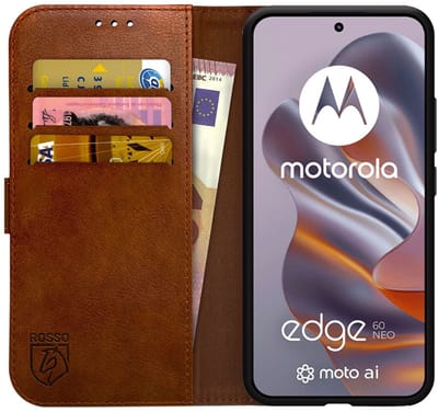 Rosso Element Geschikt voor Motorola Edge 60 Neo | Wallet Book Case | Portemonnee Hoesje | 3 Pasjes | Magneetsluiting | Stand Functie | Bruin