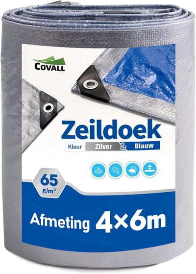 Afdekzeil Waterdicht - Beschermend Zeil - Buiten Beschermen - UV-bestendig - 4x6m - Zilver/Blauw