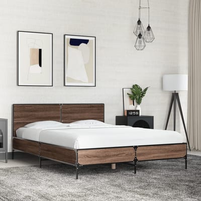 vidaXL - Bedframe - bewerkt - hout - metaal - bruin - eikenkleur - 140x190 - cm