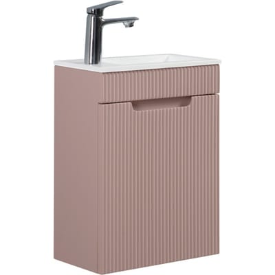Badplaats Toiletmeubel Thermis 40 x 22 cm – Mat Roze – Fonteinmeubel met Witte Wastafel