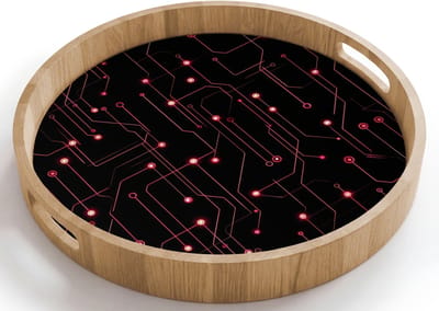 Dienblad rond 40x40 cm - Schootdienblad hout - Gaming - Lijnen - Netwerk - Stippen - Rood - Borrelplank rechthoek - Plateau houten dienbladen