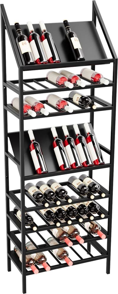 MetaloPro Weinregal Rioja – Schwarzes Metall-Flaschenregal Für 56 Weinflaschen, Robustes Design, Ideal Für Küche, Keller Oder Bar – 170x60x30cm
