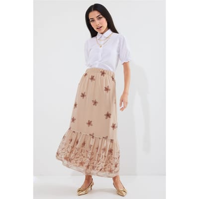 Geprinte Maxi Rok met Bloemenmotief