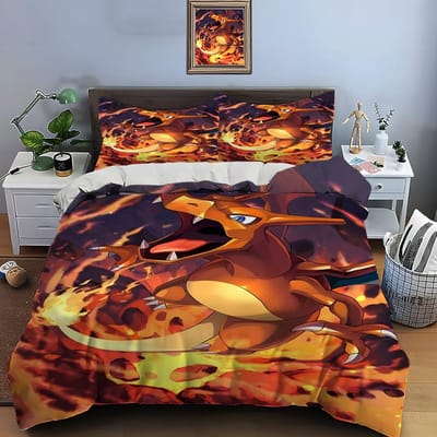 10 Maten Pokémon Charizard Print Beddengoed Set 3 Stuks Set Bed King Size Kussensloop Volwassen Bedovertrek Slaapkamer Bedset voor Cadeaus AS Queen 210X210cm