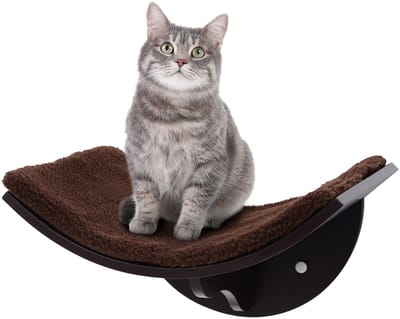 PawHut Kattenbed, kattenplank, kattenligplaats,kattenplank muur, wandmontage, pluchen bekleding MDF bruin D30-224