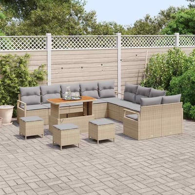 vidaXL - Tuinbank - Set - 14 - st - Beige - poly - rattan