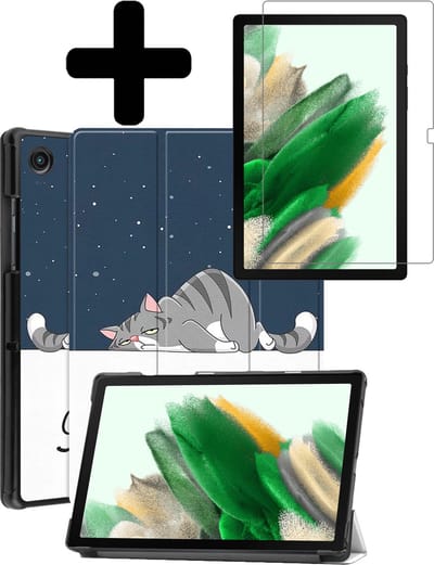Hoes - Geschikt voor Samsung Galaxy Tab A8 - Met Screenprotector - Trifold Bookcase - Hard Cover - Hardcover Book Case - Tablet Hoesje - Kat