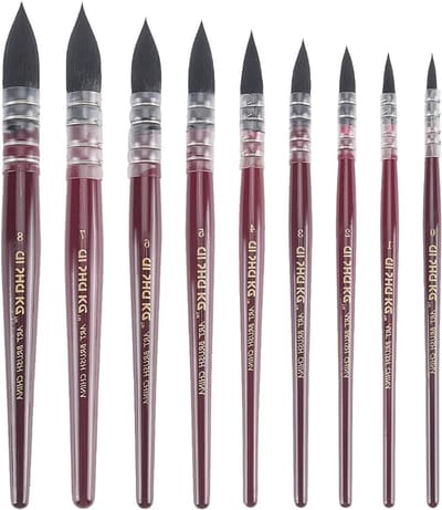 9 Stuks Professionele Houten Aquarel Borstels Set met Nylon Haren voor Schilderen en Kunstwerken