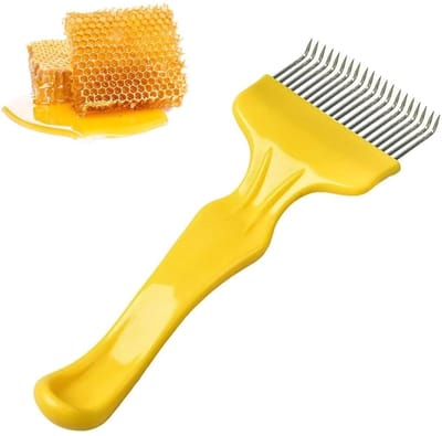 Allecto - Stainless Steel Discovery Fork - Beekeeper Tool - 21 Tanden - Geel - Beekeeping Equipment - Perfect voor Imkers - 20.5 x 7 cm