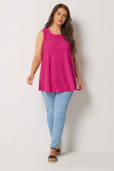 Yours Roze Mouwloze Top Met Broderie Anglaise Size 42