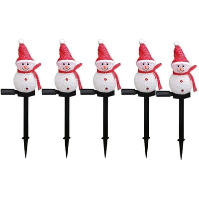 Zonne Sneeuwpop Lampen Buiten Sneeuwpop Kerstman Ornament Zonne-energie Landschap Padverlichting voor Patio rood