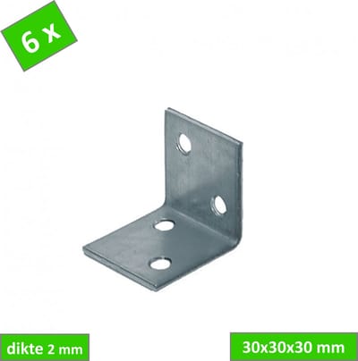 TQ4U verbindingshoek - 30 x 30 x 30 mm - 2 mm dik - Verzinkt - 6 STUKS