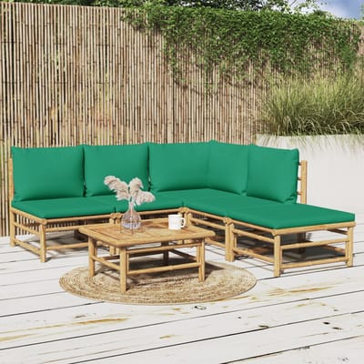 vidaXL - 6-delige - Loungeset - met - kussens - bamboe - groen