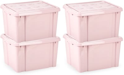 Plasticforte Multi Storage Opslagbox met deksel - 4x - roze - 25 liter - 42 x 25 x 30 cm - kunststof - opbergdoos - opbergen