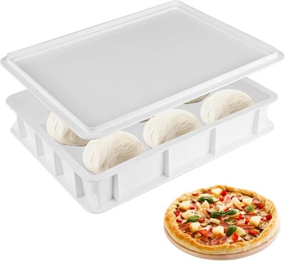 Pizza Ball Box met Deksel - 30 x 40 x 7.5 cm - Voedselveilige Plastic Deegdoos - Stapelbare Fermentatie Box - Pizza Deeg Tray - Gebak Ball Box voor Gerezen Gebak - Pizza Deeg en Voedselopslag