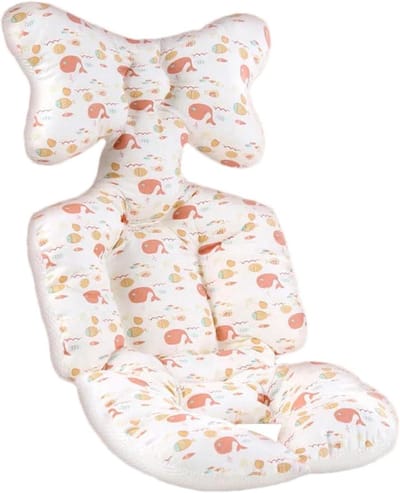 Baby Autostoel Kussen - Kinderwagen Inlegger - Comfortabel Reizen - Ademend Mesh Achterkant - 35 x 24.7 cm - Roze Walvis