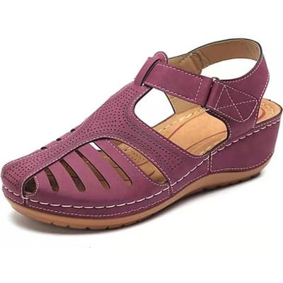 Vintage sandales compensées pour femmes décontracté mode Velcro confortable plate-forme antidérapant semelle plate chaussures vacances plage marche Sandalias 40 violet