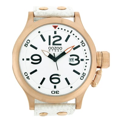 OOZOO Timepieces - Rosé goudkleurige horloge met witte leren band - OS207