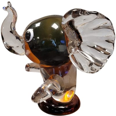 Glas Sculptuur Olifant amber groen Helder – Handgemaakt Murano Glas – 20x20x22 cm