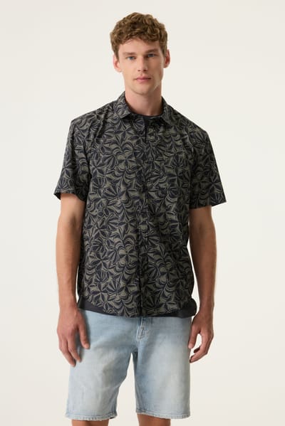 GARCIA Heren Print Overhemd Blauw Korte mouw