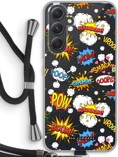 Case Company® - Hoesje met koord geschikt voor Samsung Galaxy A54 hoesje met Koord - Pow Smack - Telefoonhoesje met Zwart Koord - Bescherming aan alle Kanten en Over de Schermrand