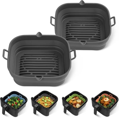 Set van 2 Vierkante Siliconen Airfryer Luchtfriteuse Muffin Bakvormen - Herbruikbaar en Ovenbestendig