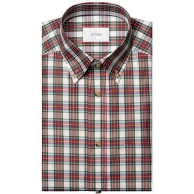 Eton Overhemd Allover Multi Tartan Plaid Check Button-Down Organic Cotton Rood-Multi / male