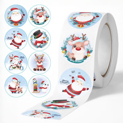 Ainy Stickers Kerst - Stickerrol met 500 stuks van 25 mm - ideaal voor fotoalbum, wenskaarten, laptop, telefoon, waterfles, geschenksticker, knutselen stickervellen voor kinderen / volwassenen - Kerst cadeauverpakkingen, kerstkado