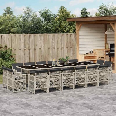 vidaXL - 17-delige - Tuinset - met - kussens - poly - rattan - lichtgrijs