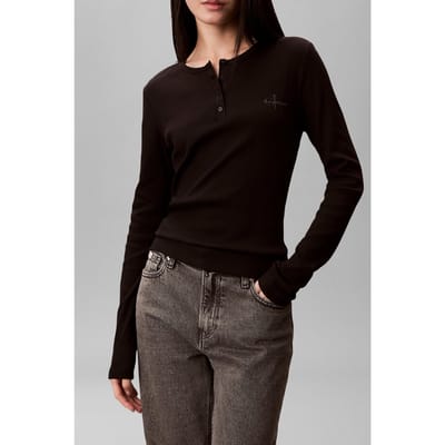 Calvin Klein Ls Monologo Crew 2x2 Black Maat: S | Longsleeves Outlet | Dames | Zwart